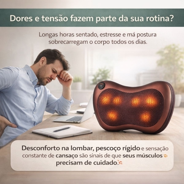 Almofada Massageadora Shiatsu Aquecimento no Carro e em Casa