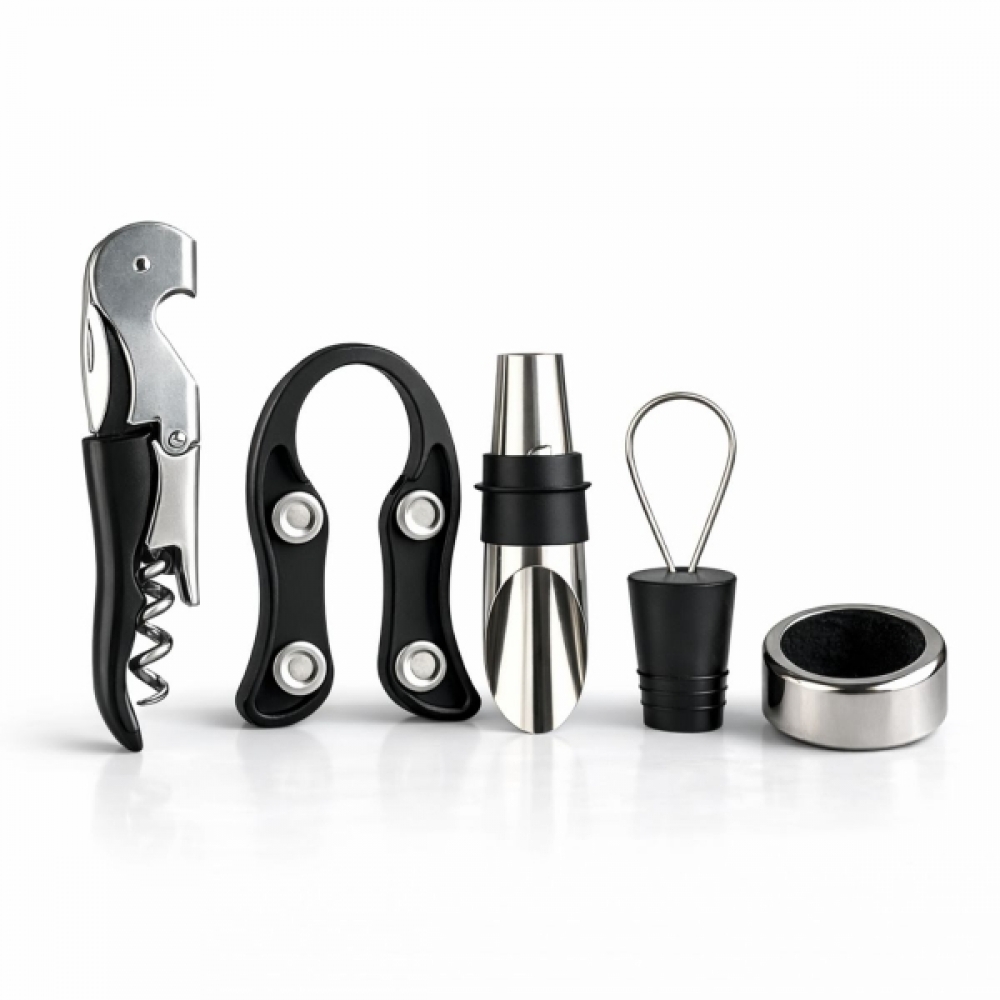 Kit Acessórios para Vinho 5 Peças Saca Rolhas e Dosador