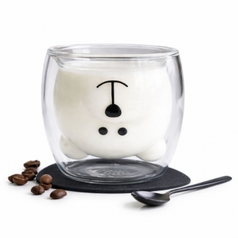Copo Urso Vidro Duplo 250ml Café Chá Leite Parede Dupla