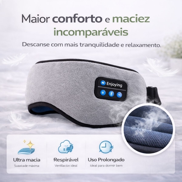 Máscara Dormir Bluetooth Fone Ouvido Música Relaxante Sono