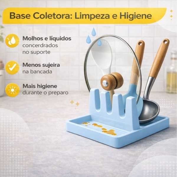Suporte Descanso Tampa Panela Utensílios Organizador Cozinha - Azul