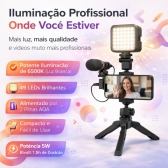 Kit Gravação 5 em 1 Tripé Microfone LED Controle Bluetooth