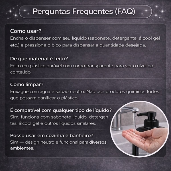 Dispenser Sabonete Líquido 300ml Quadrado Banheiro Cozinha - Preto