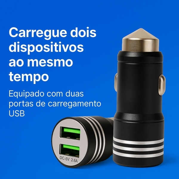 Carregador Veicular USB Duplo 2 Portas Rápido 12V