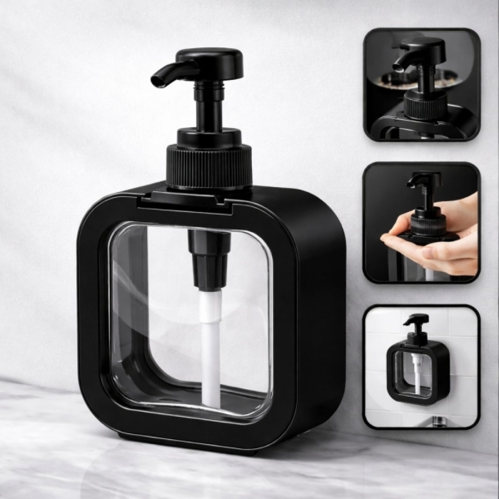 Dispenser Sabonete Líquido 300ml Quadrado Banheiro Cozinha - Preto