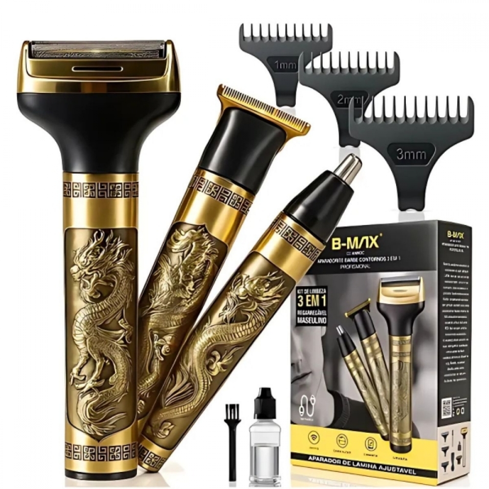 Máquina Dragão 3 Em 1 Para Barba, Bigode E Nariz Silencioso